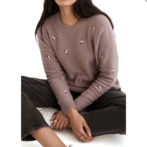 Embroidered Cross-Stitch Floral Sweater - Heather Lavender Size Small Retail$110 - Picture 2 of 13